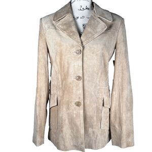 Mossimo Sz M Tan Beige Genuine Suede Leather Jacket 2 Side Pockets Buttons